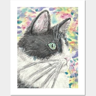 Cute cat face colorful painting Posters and Art